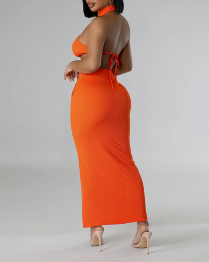 Solid Color Lace-Up Sleeveless Set