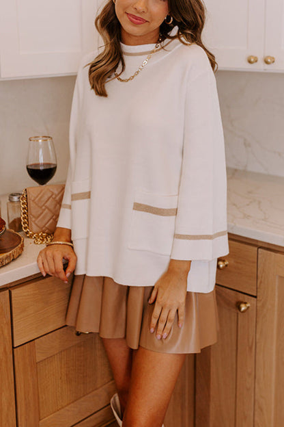 Suéter de punto Class Act con cuello alto, bolsillos y ribetes de color en contraste