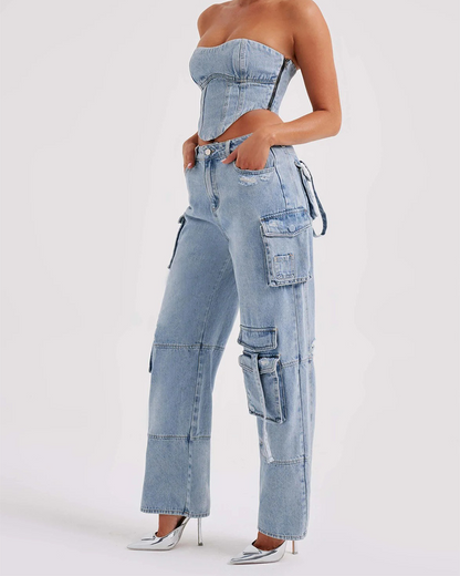 Multi-Pocket Wide-Leg Cargo Pants