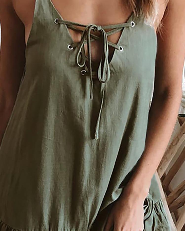 Strap Hollow Out Lace-Up Dress