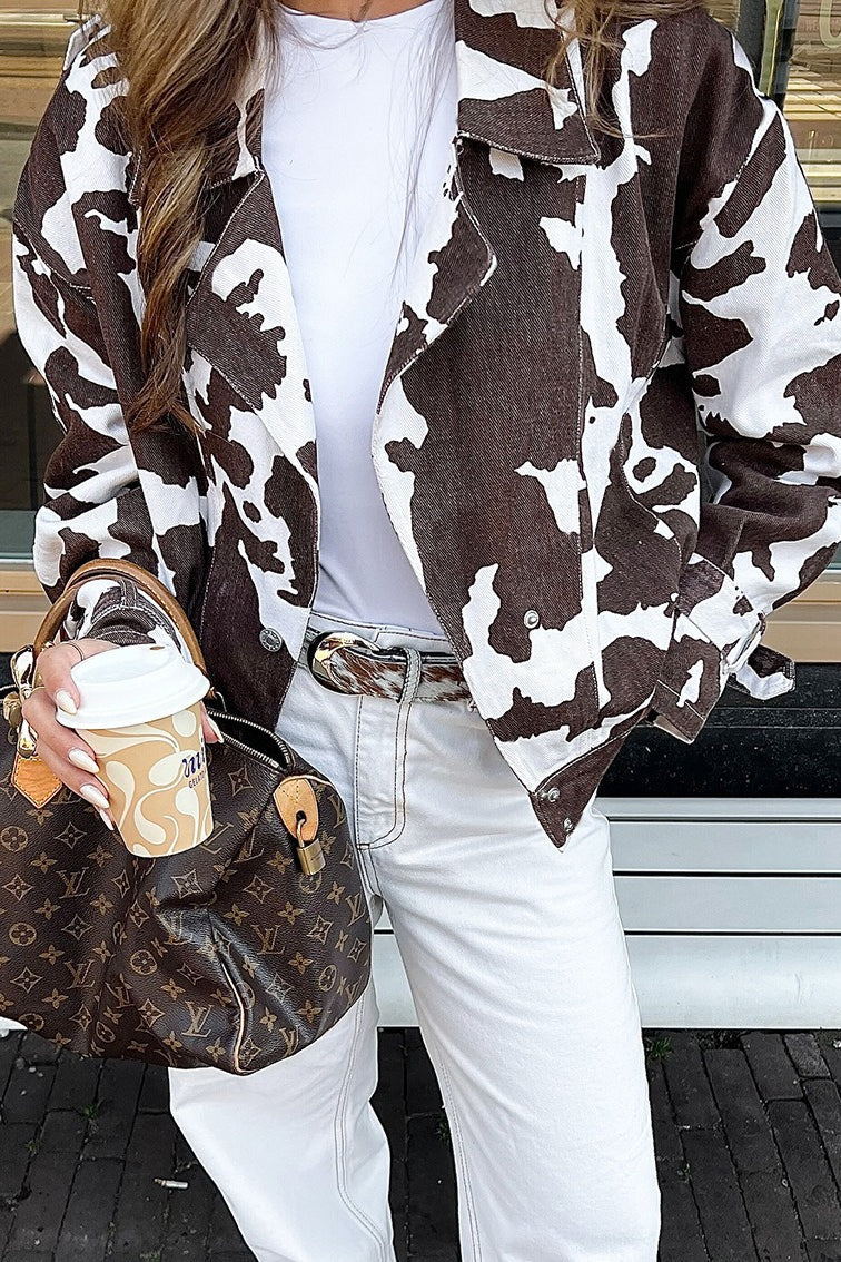 Retro Cow Pattern Printed Coat