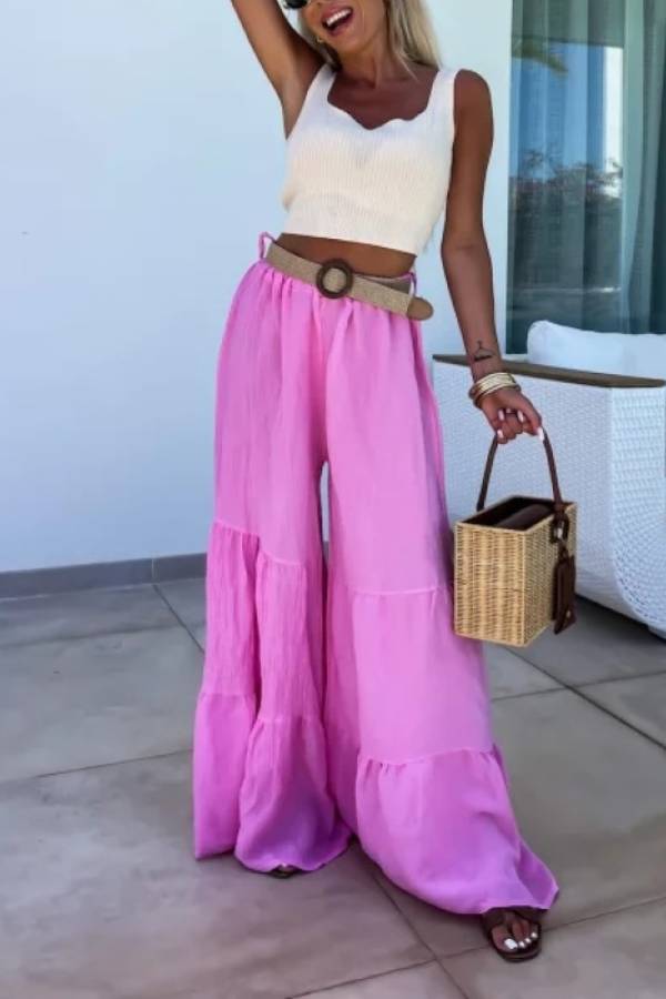 Casual elastic pants high waisted flared pants