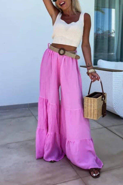Casual elastic pants high waisted flared pants