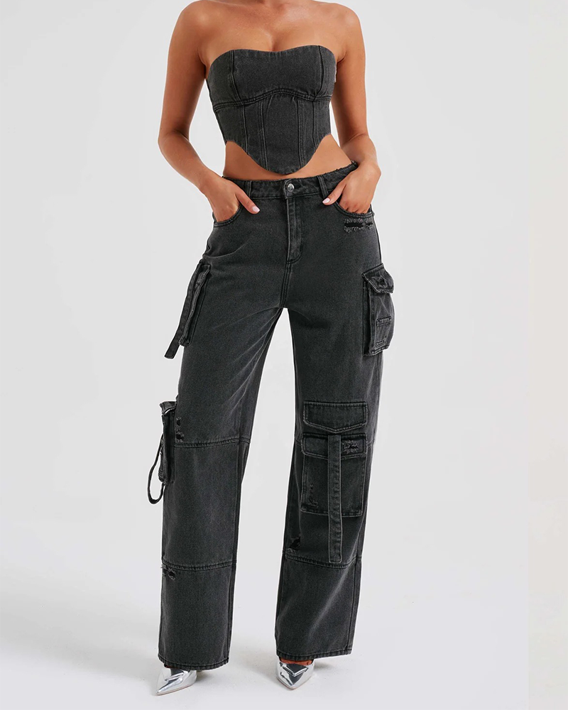 Multi-Pocket Wide-Leg Cargo Pants