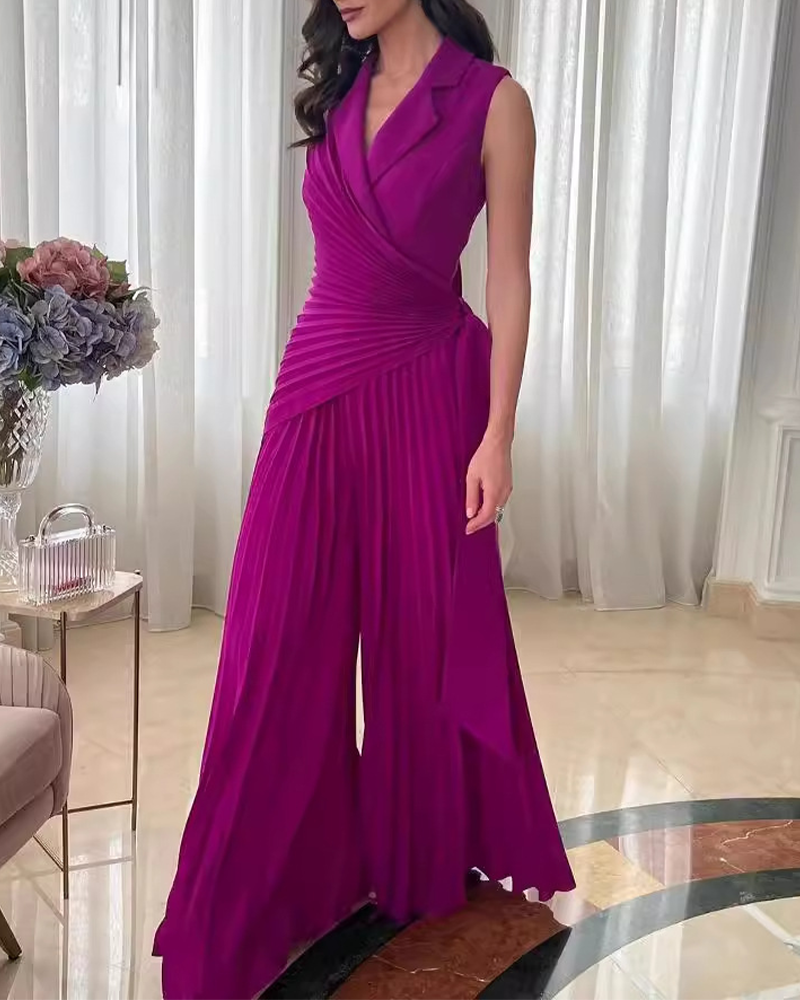 Pleated Wide-Leg Jumpsuit