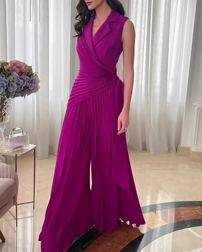 Pleated Wide-Leg Jumpsuit