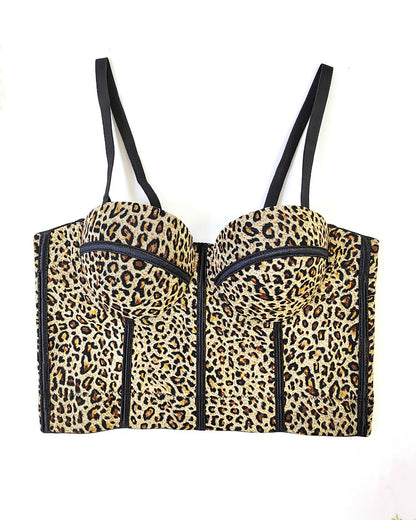 Mesh Floral Herringbone Leopard Print Halter Top