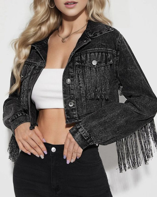 Fringed Distressed Denim Jacket
