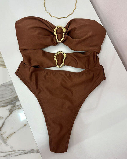 Metallic Embellished One Piece Swimsuit Bikini Set