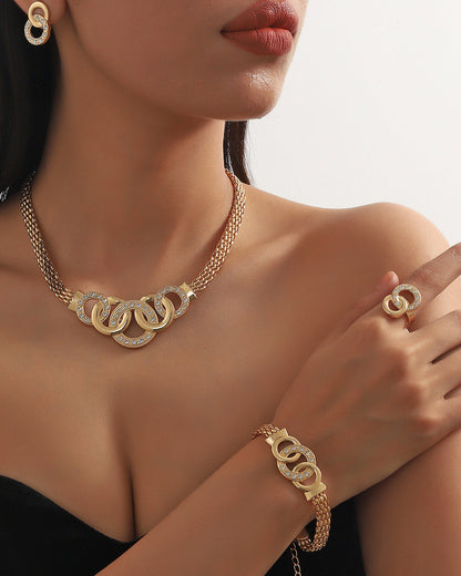 Rhinestone Cross Ring Jewelry 5-Piece Set