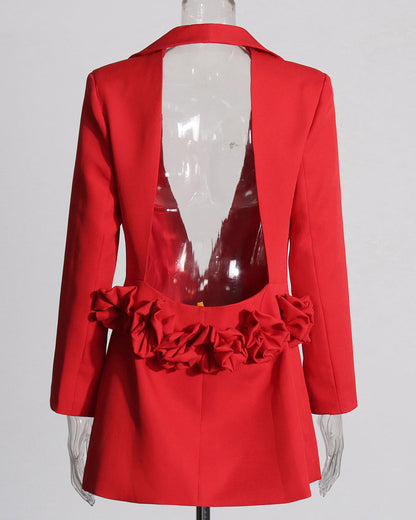 V-Neck Open Back Floral Suit Jacket
