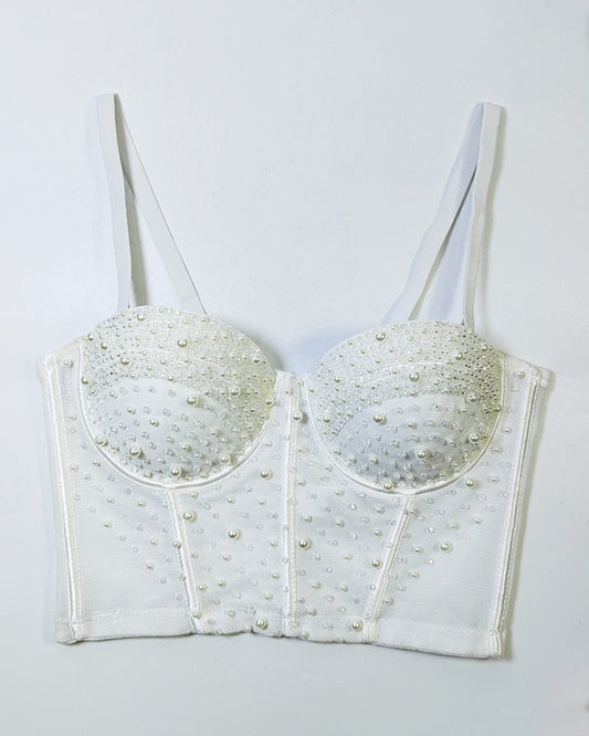 Quick-Drying Mesh Bandeau With Beading and Rhinestones