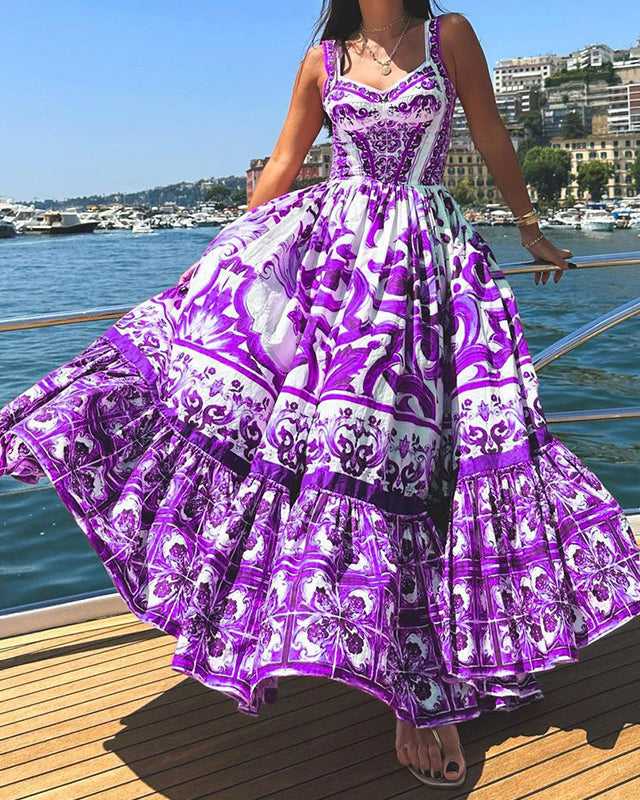 Swing Mid-Length Printed Suspender Dress