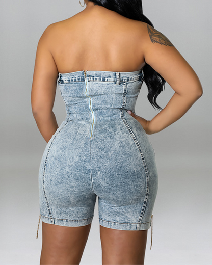 Sexy Bandeau Denim Jumpsuit