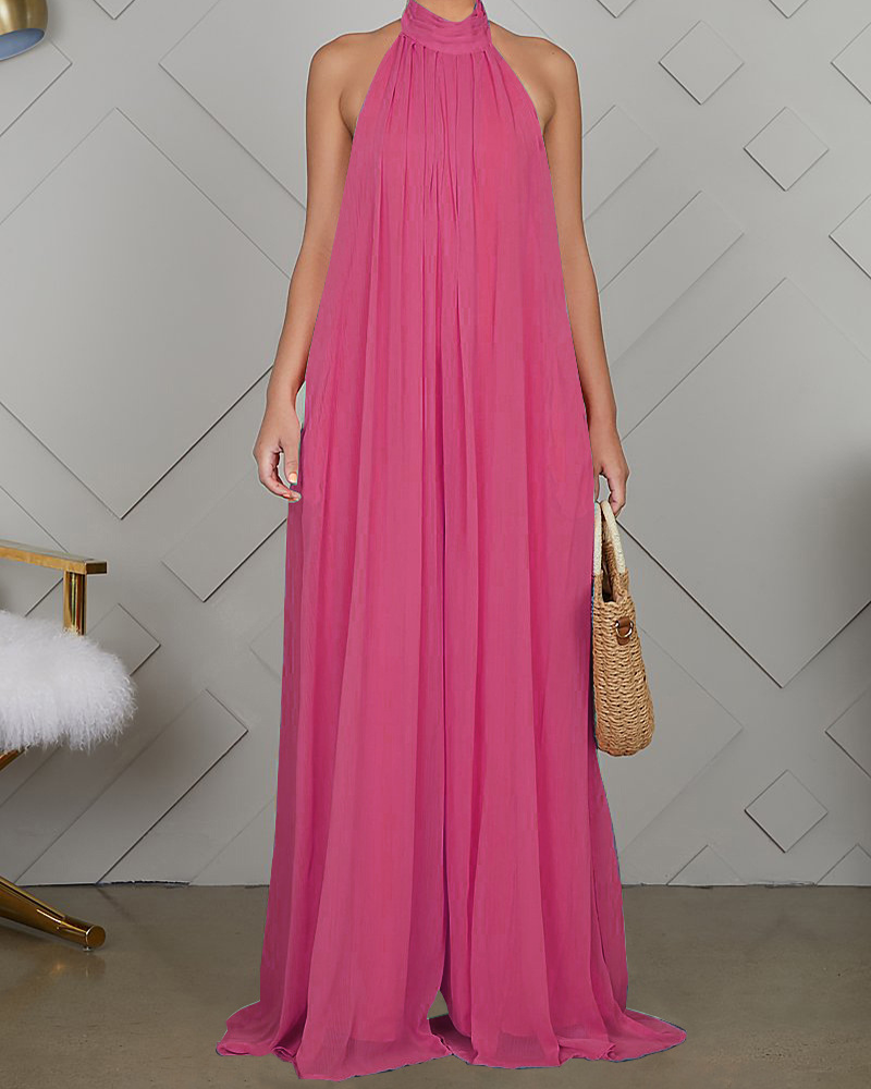 Sleeveless Chiffon Loose Open-Back Jumpsuit