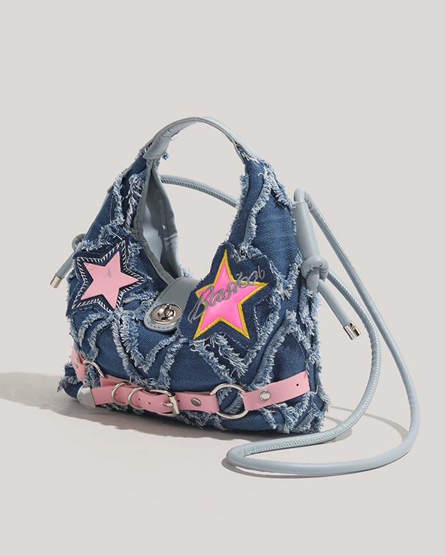 Denim Five-Pointed Star Punk Crossbody Bag