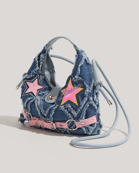 Denim Five-Pointed Star Punk Crossbody Bag