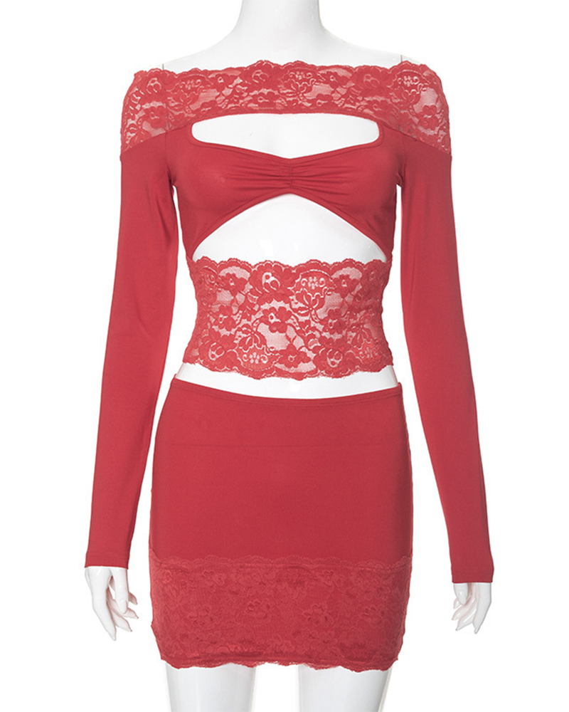 Lace Panel Stretch Skirt Set