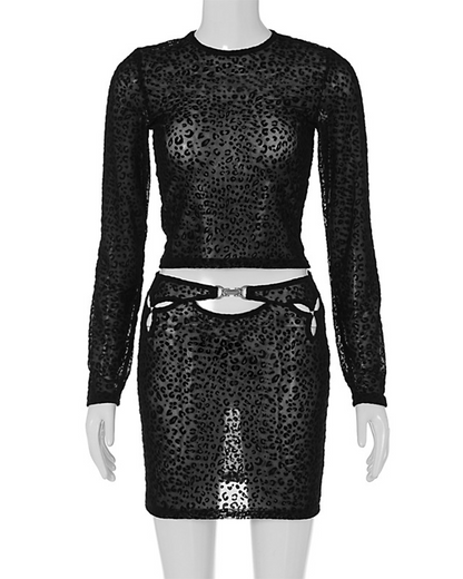 Lace Trim Top Hip-Wrapping Skirt Set