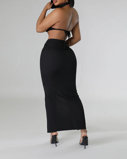 Solid Color Lace-Up Sleeveless Set