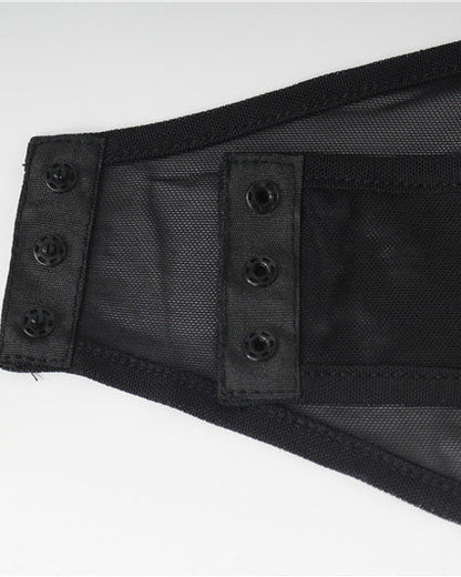 Mesh Velvet Patchwork Cross-Cut Tight Long-Sleeved Jumpsuit