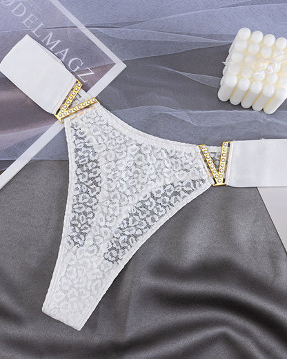 V-Neck Rhinestone Lace Panties