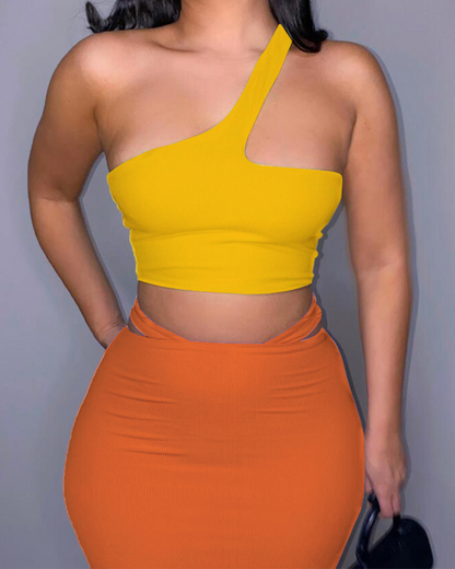 Sleeveless Irregular Hip Skirt Suit