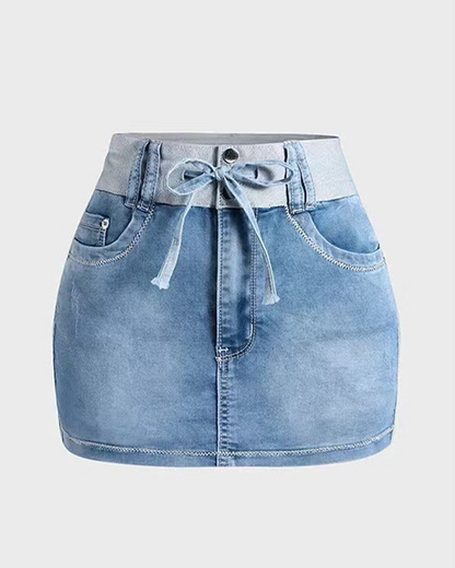 Splicing Drawstring Skirt