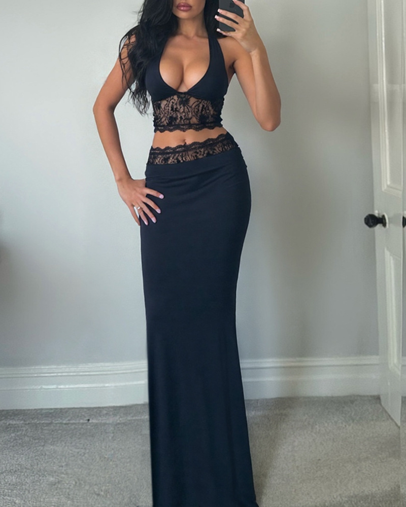 High Waist Lace Skirt Suit