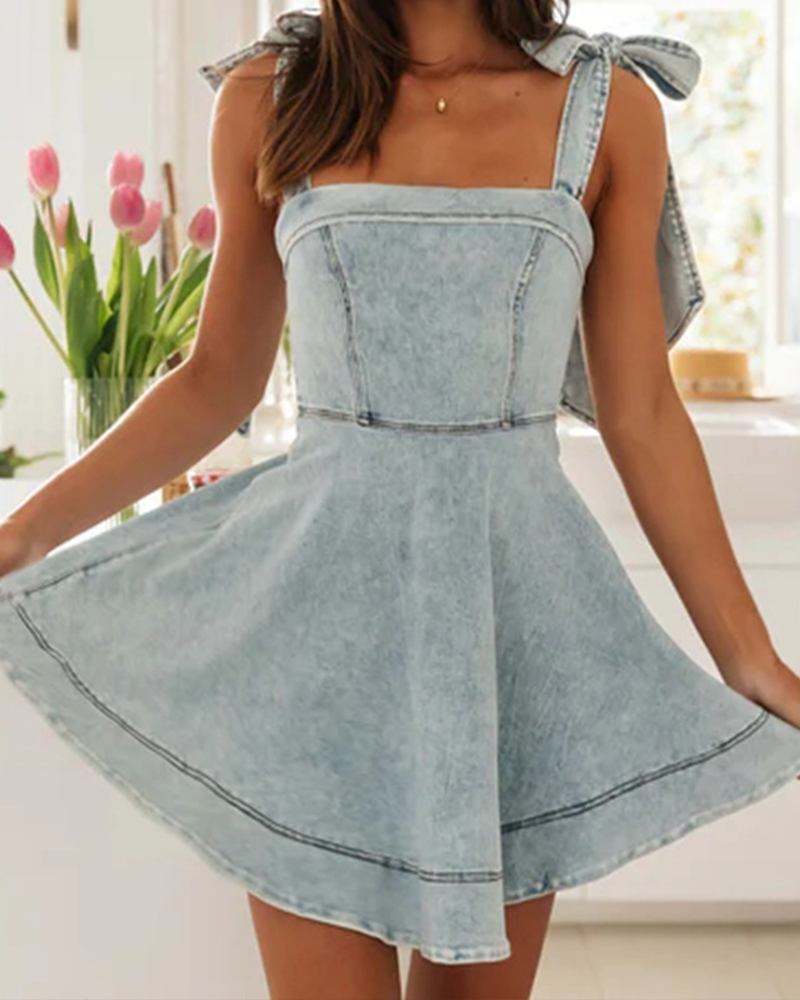Lace-Up Denim Dress