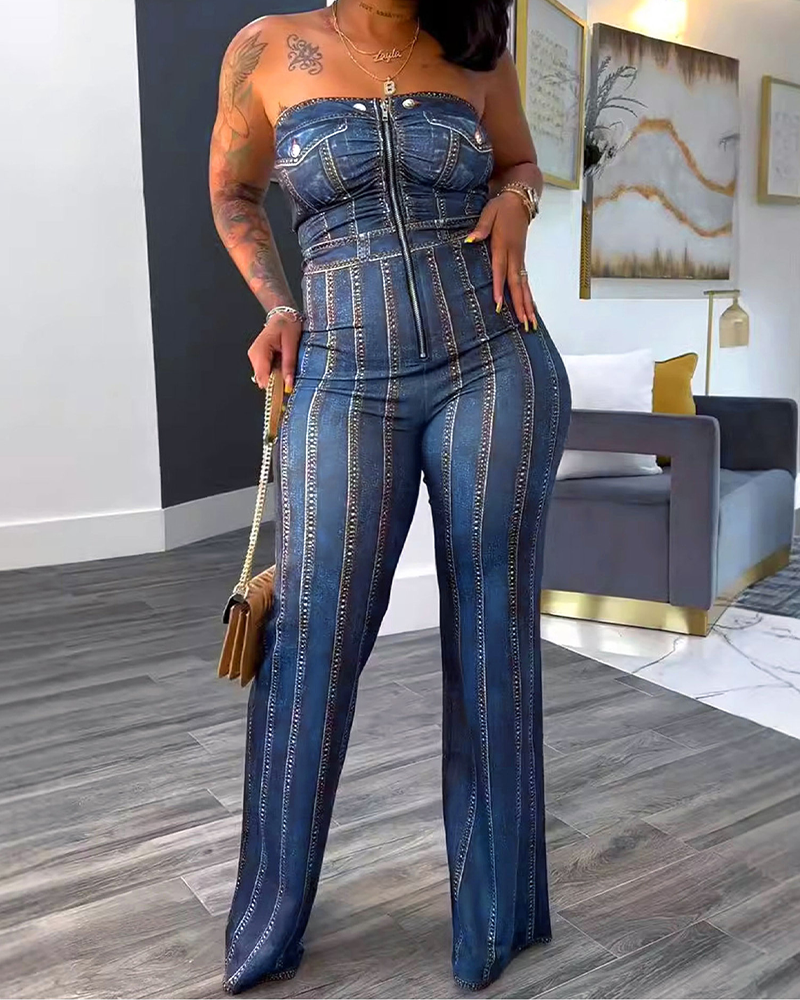 Printed Stretch Wide-Leg Jumpsuit