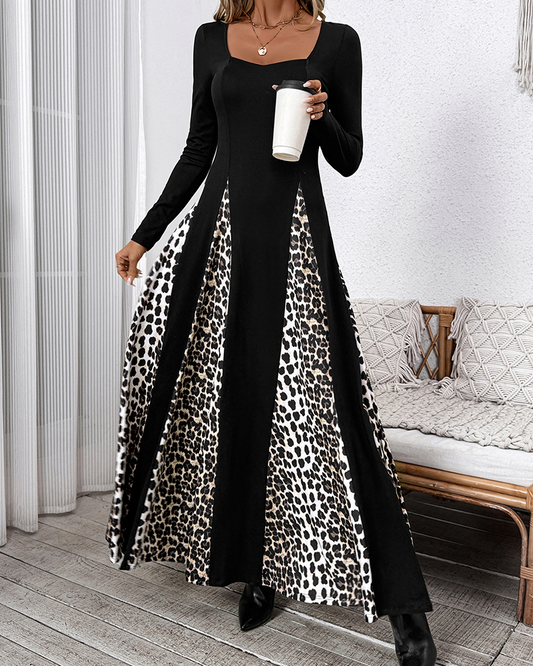 Long Sleeve Leopard Print Dress