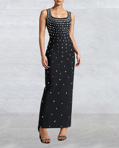 U-Neck Rhinestone Slim Fit Dress