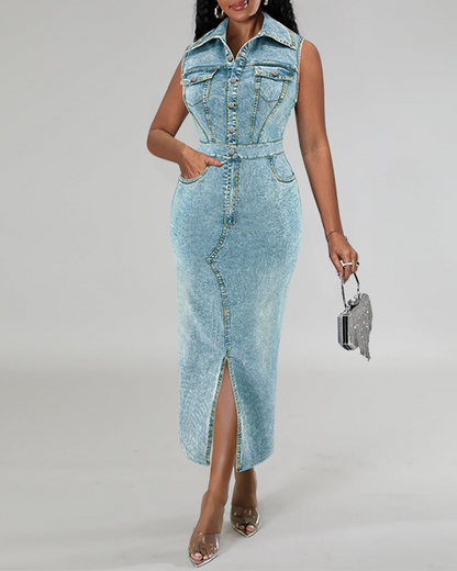 Denim Lapel Dress