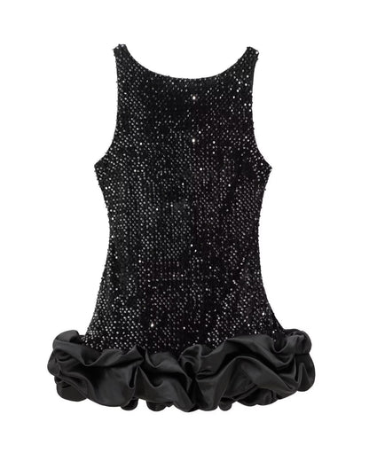 Sleeveless Suspender Flower Bud Patchwork Dress