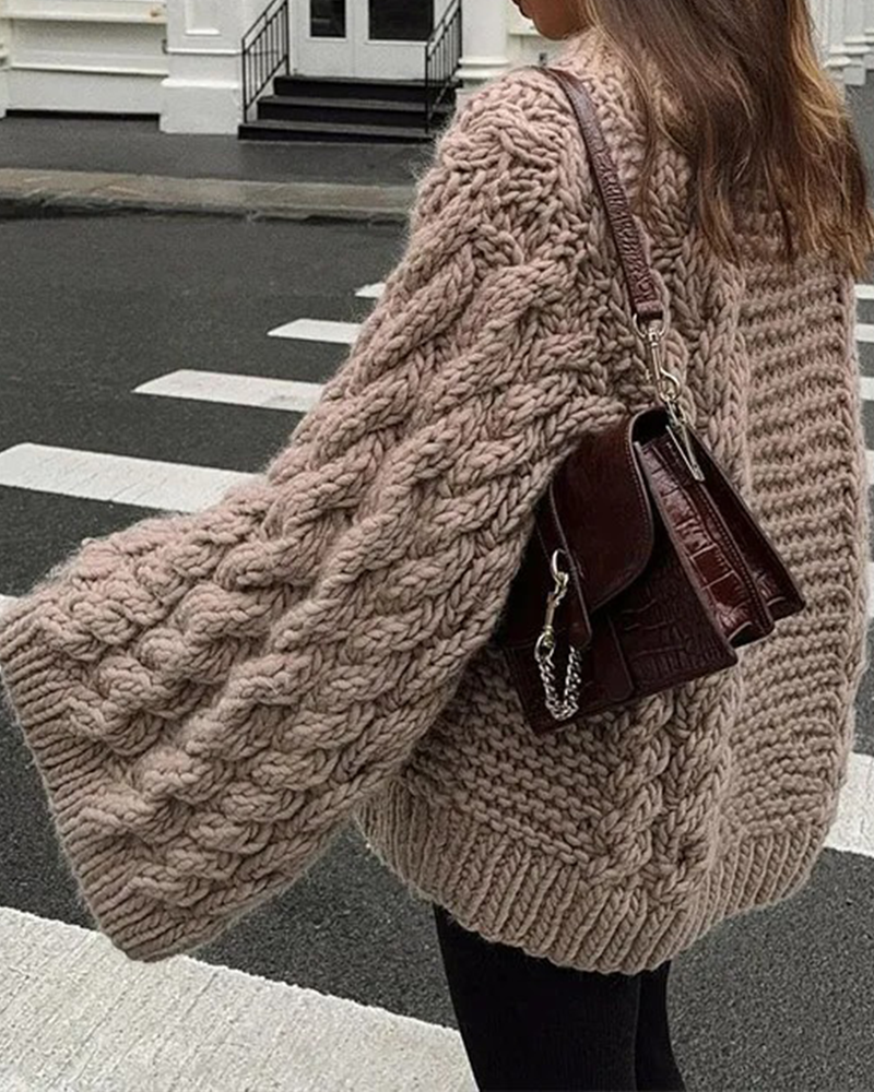 Bell-Sleeve Knitted Loose Sweater