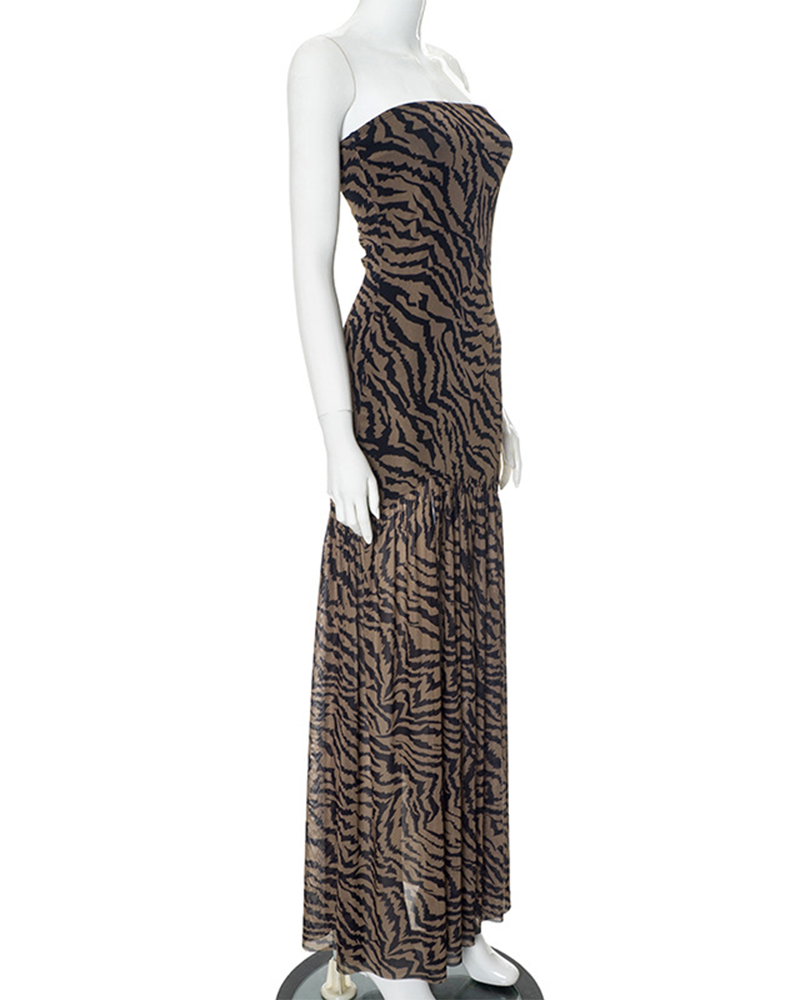 Leopard-Print Crossed Net Yarn Splice Dress