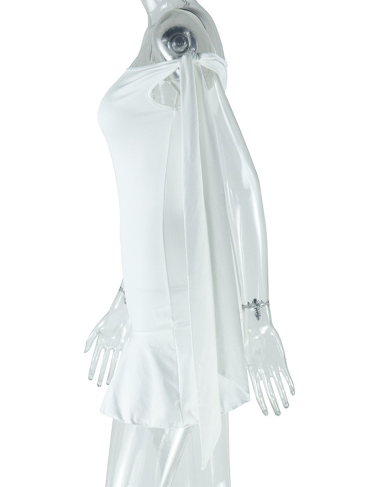 Slanted Neckline Off-Shoulder Irregular Dress