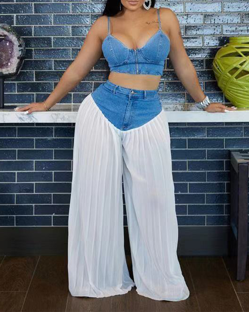 Pleated Denim Trousers Suit