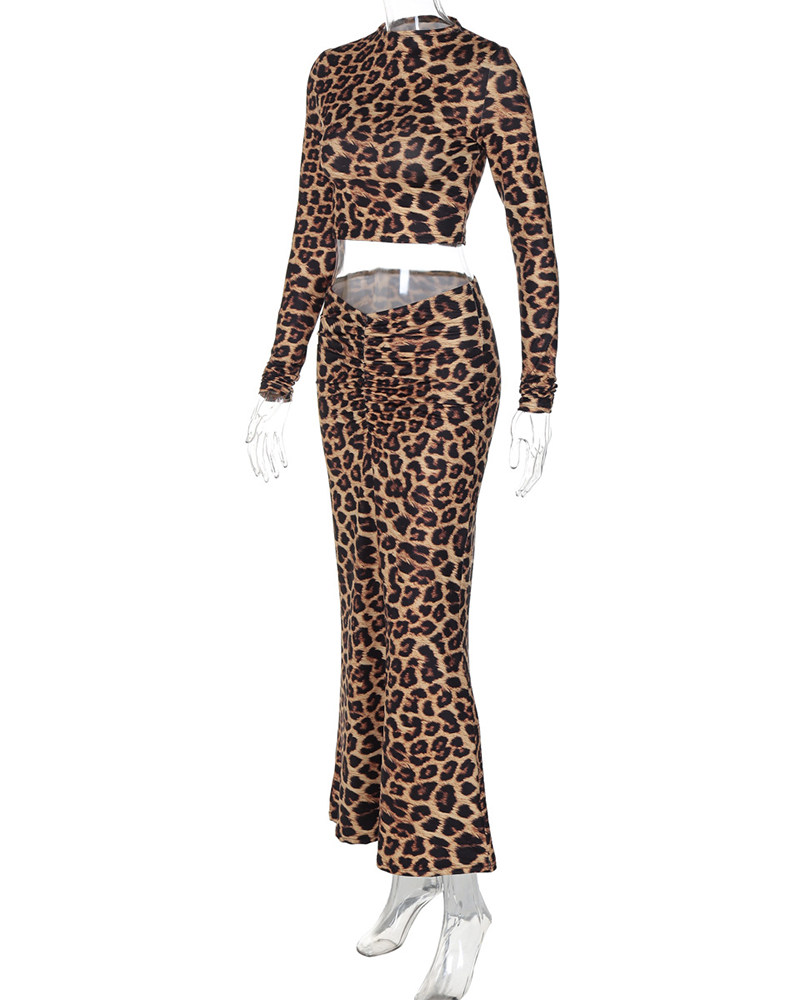 Leopard-Print Long-Sleeved Elegant Elastic Suit