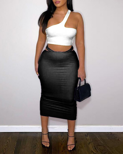 Sleeveless Irregular Hip Skirt Suit