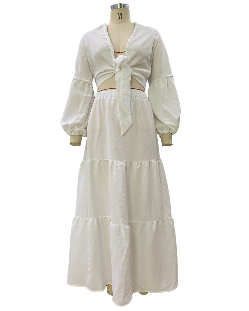 Bohemian Puff Sleeve Cardigan Skirt Two-Piece Set