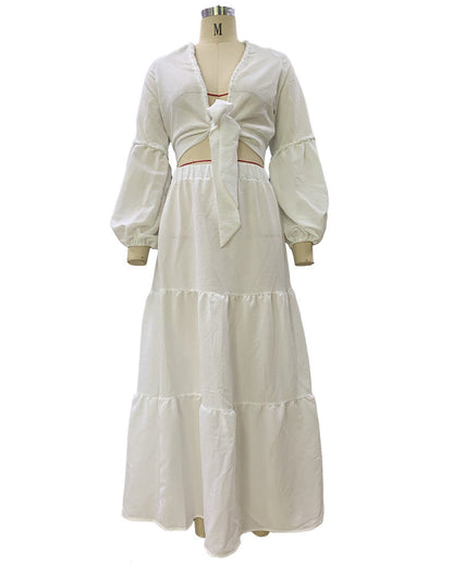 Bohemian Puff Sleeve Cardigan Skirt Two-Piece Set