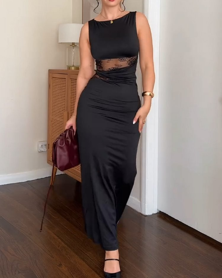 Sleeveless Hollow Solid Color Dress