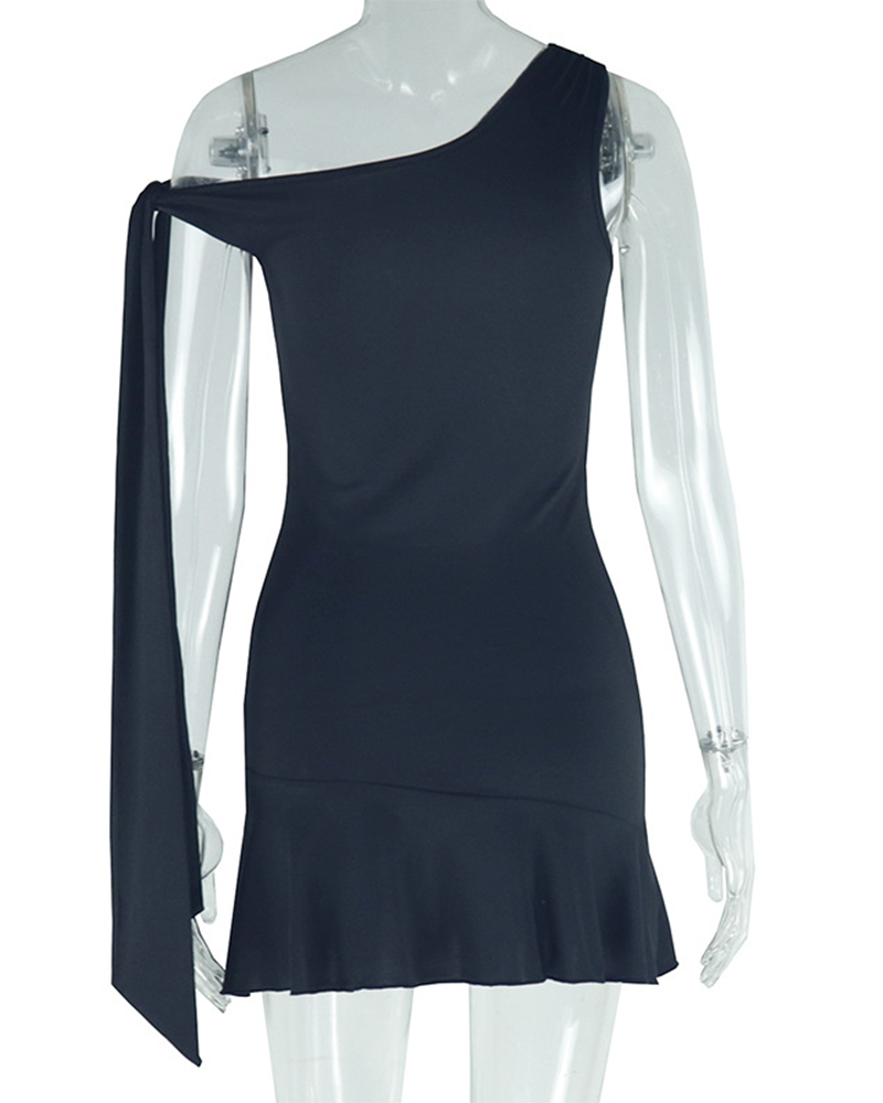 Slanted Neckline Off-Shoulder Irregular Dress