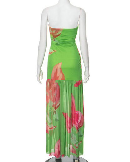 Leopard-Print Crossed Net Yarn Splice Dress