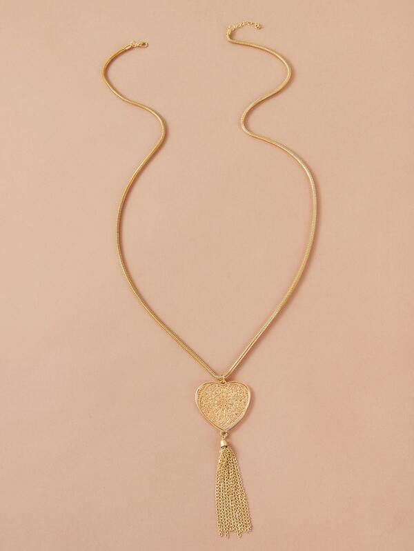 1pc Heart & Tassel Charm Necklace for Women