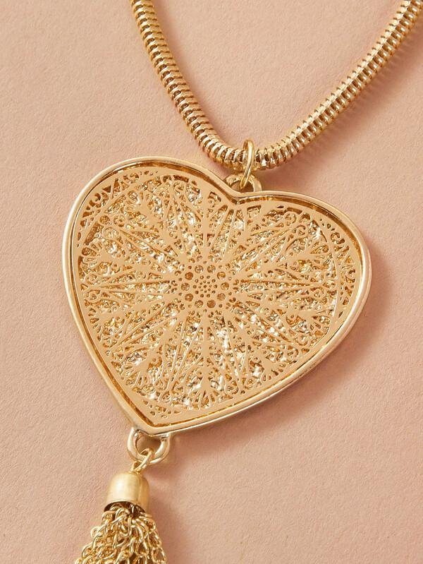 1pc Heart & Tassel Charm Necklace for Women