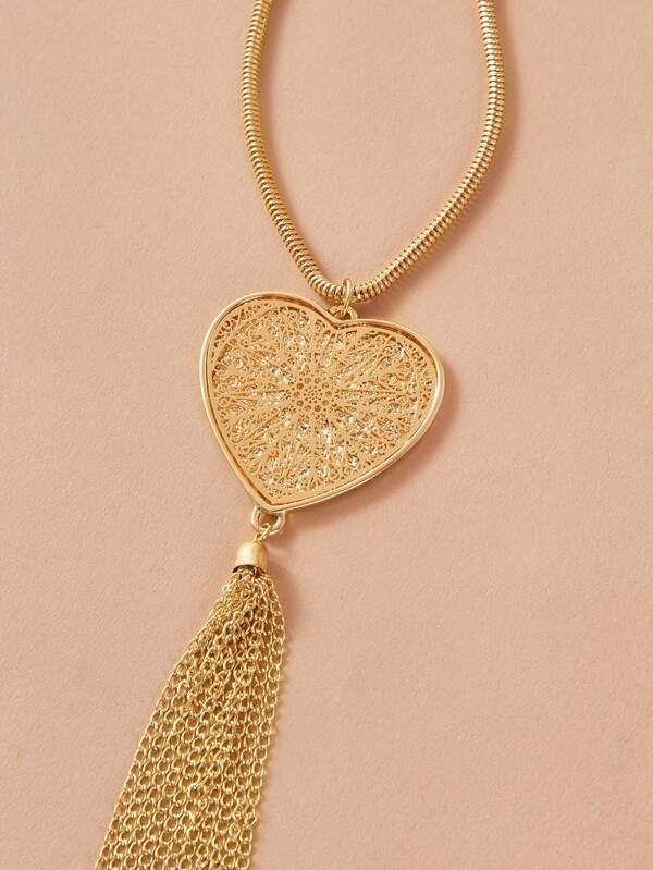 1pc Heart & Tassel Charm Necklace for Women