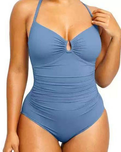 Slim Fit Pleated One-Piece Swimsuit